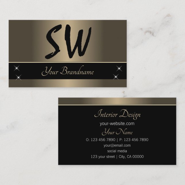 Carte De Visite Brown or et noir avec Monogram Professional (Devant / Derrière)