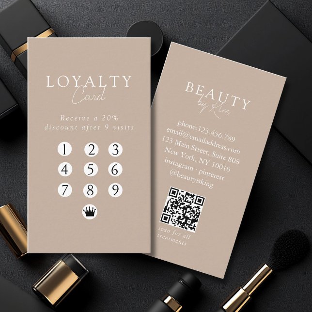 Carte De Visite Brown & White Minimal Salon QR Code Loyalty (Custom Brown & White Minimal Salon QR Code Loyalty Business Card)
