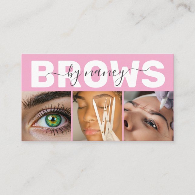 Carte De Visite Brows Elegant Blush Pink Photo QR Code Logo (Devant)