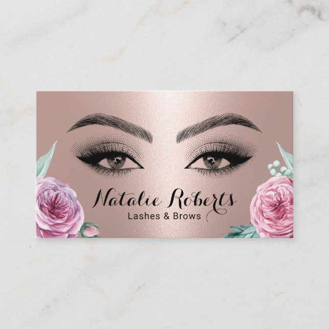 Carte De Visite Brows Maquillage Rose Gold Floral Salon (Devant)