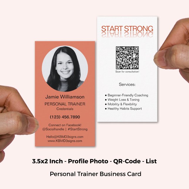 Carte De Visite Brûlé Orange Blanc Commencer Forte Entraîneur Pers (3.5x2 Inch, Burnt Orange White Start Strong Personal Trainer Business Card)
