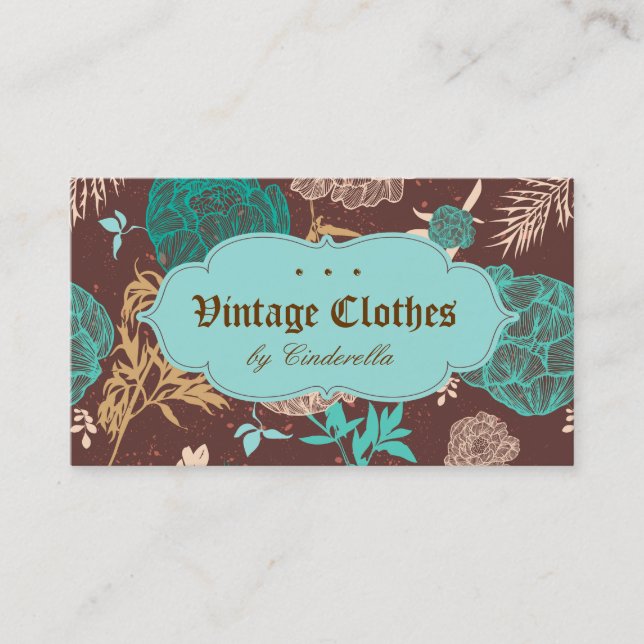 Carte De Visite Brun bleu turquoise de vêtements de mode floraux (Devant)