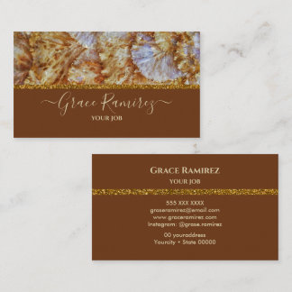 Carte De Visite Brun | Parties scintillant d'or Faux Marbre Agate