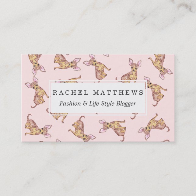 Carte De Visite Brun rose peint par aquarelle mignonne de chiwawa (Devant)