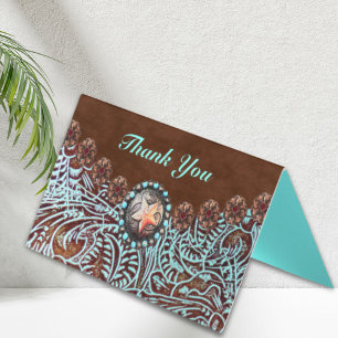 Carte De Visite brun turquoise western pays à outils cuir