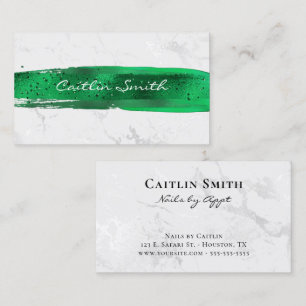 Carte De Visite Brush Emerald Stroke Silver White Foil Marble