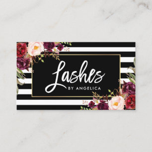 Carte De Visite Brush Script Lashes Brisé Bourgogne Floral
