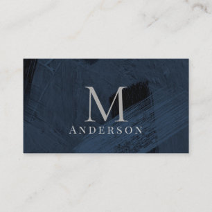 Carte De Visite Brush Stroke Blue Masculine Double Monogramme