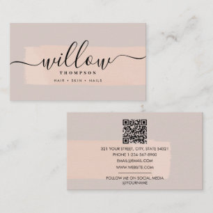 Carte De Visite Brush Stroke Blush Rose QR Code