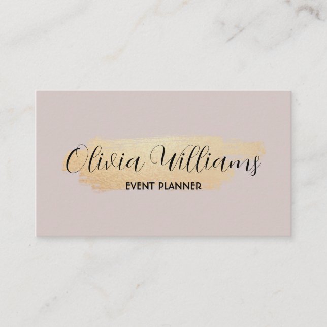 Carte De Visite Brush Stroke Chic - Faux Rose Gold sur Rose neutre (Devant)