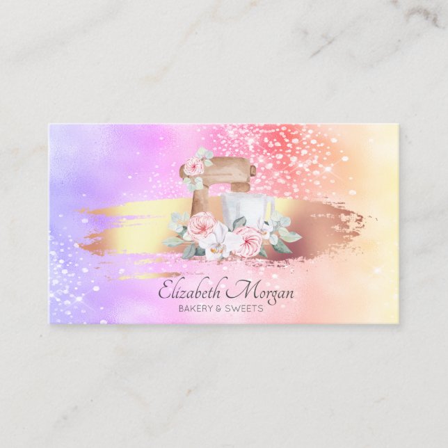 Carte De Visite Brush Stroke Holographique Floral Mixer (Devant)