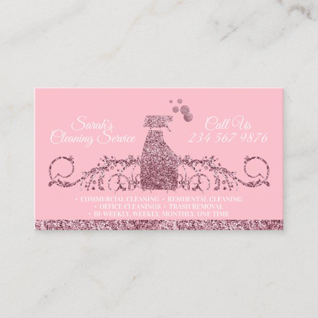 Carte De Visite Bubble Gum rose Nettoyage Étincelant Maid Janitori (Devant)
