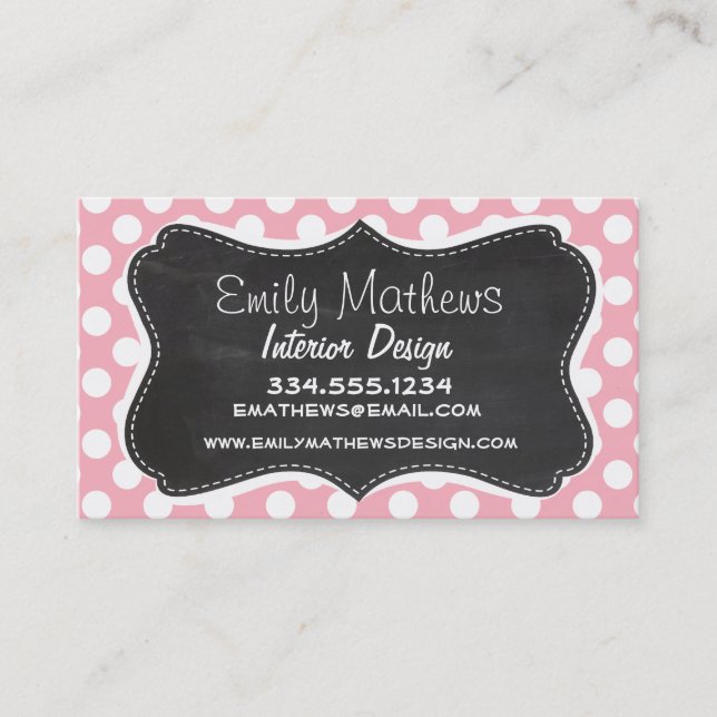 Carte De Visite Bubblegum Rose à pois ; Tableau noir Rétro (Devant)