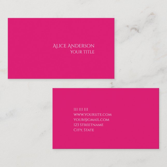 Carte De Visite Budget Simple Une Seule Couleur Moderne Rose (Devant / Derrière)