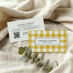 Carte De Visite Buffle à carreaux aquarelle jaune QR CODE moderne