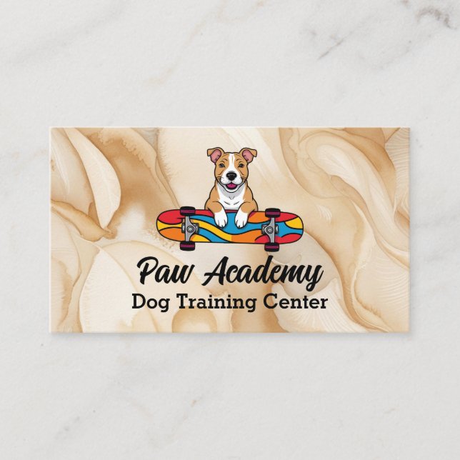 Carte De Visite Bull Terrier sur un Skateboard. Centre de formatio (Devant)
