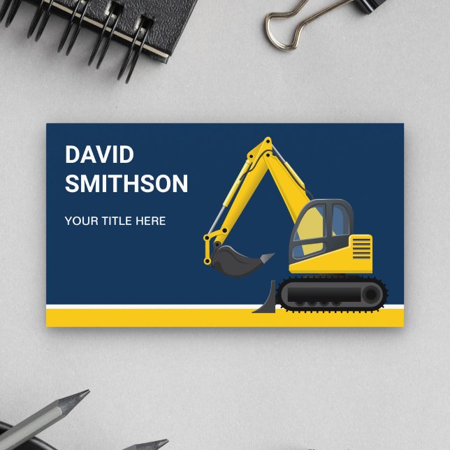 Carte De Visite Bulldozer Excavateur de Construction Bleu Marine (Créateur téléchargé)