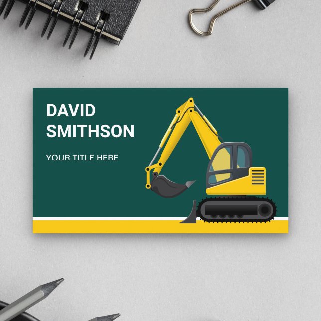 Carte De Visite Bulldozer Excavateur de Construction Vert Foncé (Créateur téléchargé)