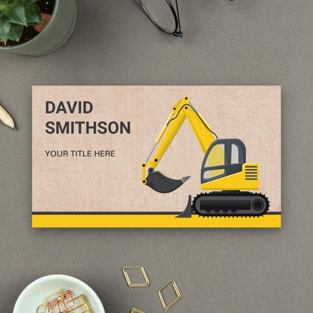 Carte De Visite Bulldozer Excavatrice Construction Burlap Rustique (Créateur téléchargé)