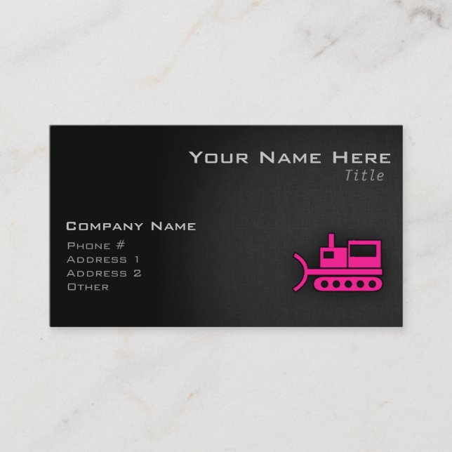 Carte De Visite Bulldozer rose chaud (Devant)