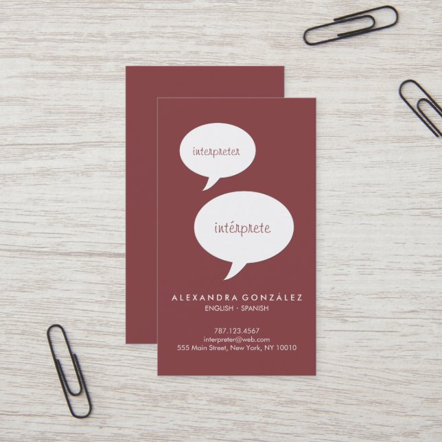Carte De Visite Bulle de parole de couleur personnalisée pour inte (Devant/Arrière en situation)