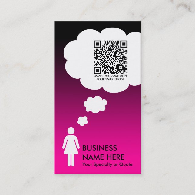 Carte De Visite bulle de pensée de code de qr (le rose se fanent) (Devant)