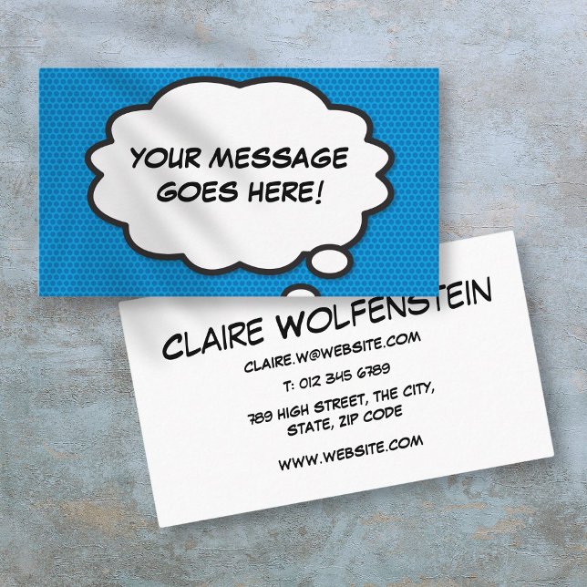 Carte De Visite Bulle de réflexion Fun Retro Bande dessinée Bleue (Think Bubble Fun Retro Comic Book Blue Business Card)