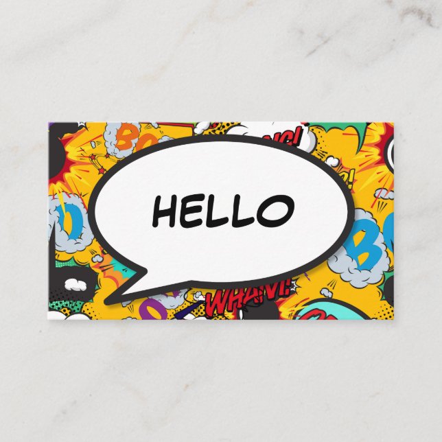 Carte De Visite Bulle de texte de bande dessinée drôle HELLO (Devant)
