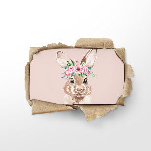 Carte De Visite Bunny D'Aquarelle Rose Pastel Moderne Avec Fleurs