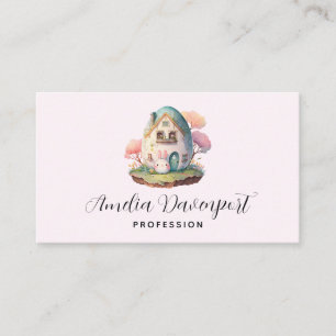 Carte De Visite Bunny Rose & Oeuf Formé Maison Kawaii Style