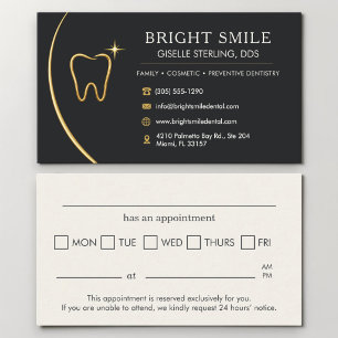 Carte De Visite Bureau de dentiste Dent Or Noir Rendez-vous