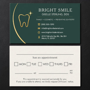 Carte De Visite Bureau de dentiste Dent Or Vert Rendez-vous