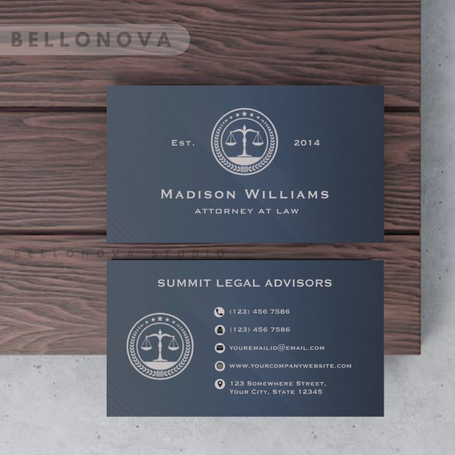 Carte De Visite Bureau de la loi sur les monogrammes gris foncé pe (Custom Dark Blue Grey Monogram Law Office Business Card)