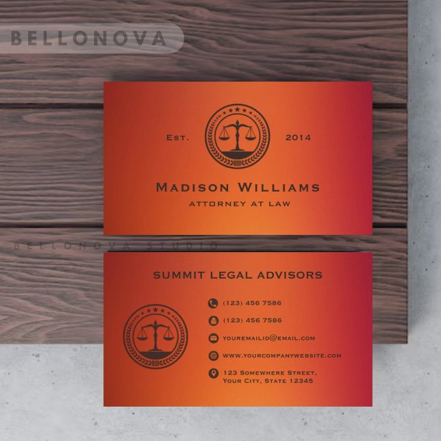 Carte De Visite Bureau de la loi sur les monogrammes roses rouges  (Custom Red Orange Pink Monogram Law Office Business Card)
