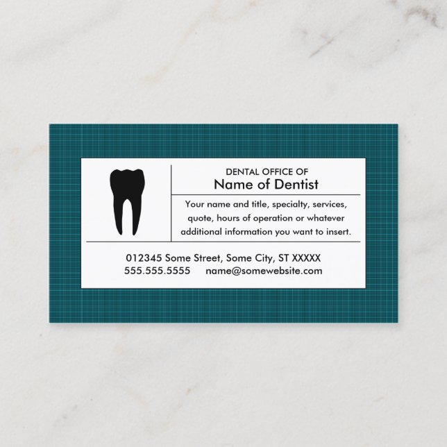 Carte De Visite bureau dentaire de plaid (Devant)