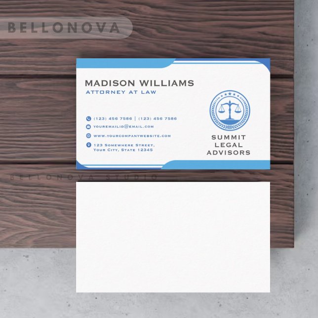 Carte De Visite Bureau du droit bleu et blanc personnalisé (Custom Blue And White Law Office Business Card)