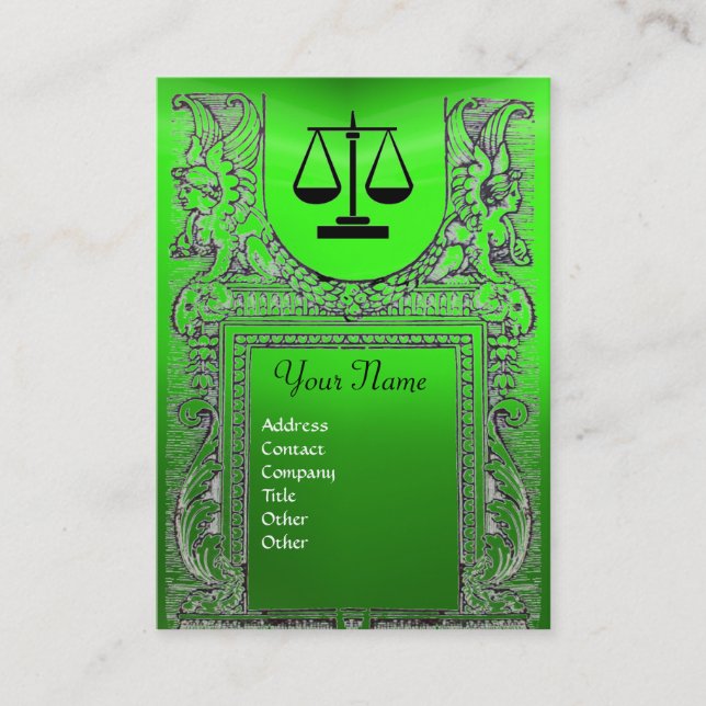 Carte De Visite BUREAU JURIDIQUE, PROCUREUR Monogramme vert (Devant)