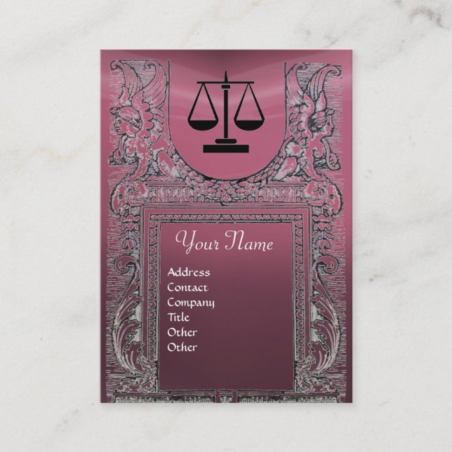 Carte De Visite BUREAU JURIDIQUE, PROCUREUR Monogramme, violet ros (Devant)