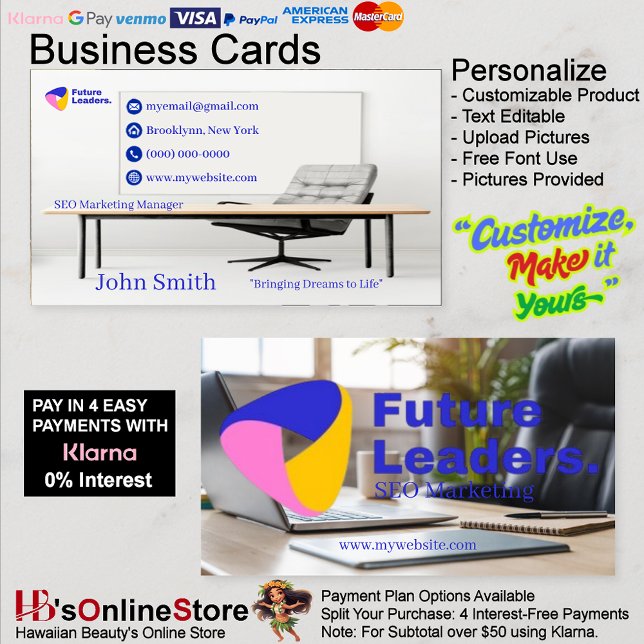 Carte De Visite Bureau Moderne de Direction Marketing SEO Leaders  (Modern Office Desk Future Leaders SEO Marketing Business Card 1.)