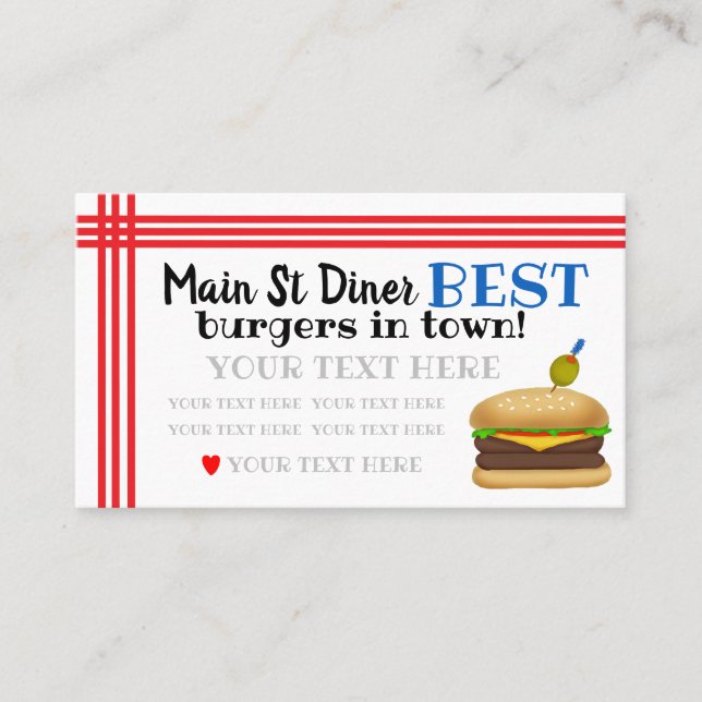 Carte De Visite Burger/Dîner/Restaurant (Devant)