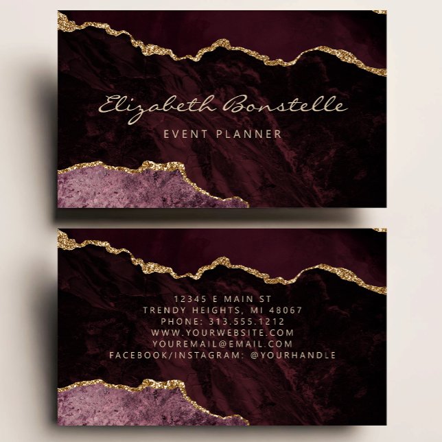 Carte De Visite Burgundy Agate Or Glitter Luxe (Créateur téléchargé)