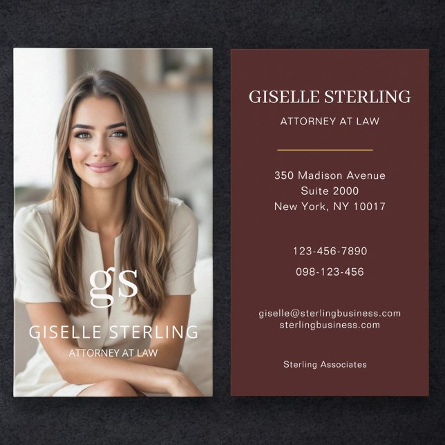 Carte De Visite Burgundy Attorney at Law Photo Professional  (Créateur téléchargé)