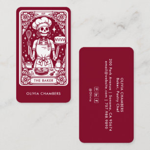 Carte De Visite Burgundy Baker Tarot Skeleton Chef pâtissier