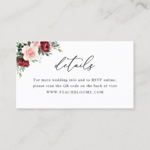 Carte De Visite Burgundy Blush Floral Mariage Website Détails Cart