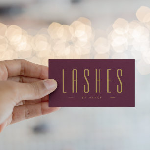Carte De Visite Burgundy Et Gold Lashes Minimaliste Simple
