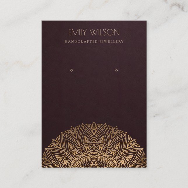 CARTE DE VISITE BURGUNDY FAUX OR ORNATE MANDALA EARRING AFFICHAGE (Devant)