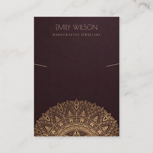 CARTE DE VISITE BURGUNDY FAUX OR ORNATE MANDALA ÉCRAN À COUCHER (Devant)