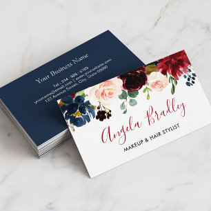 Carte De Visite Burgundy Floral Navy Blue Facebook Instagram Logo