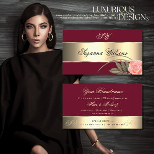 Carte De Visite Burgundy Gold Décor Jolie Fleur Rose avec Initiale