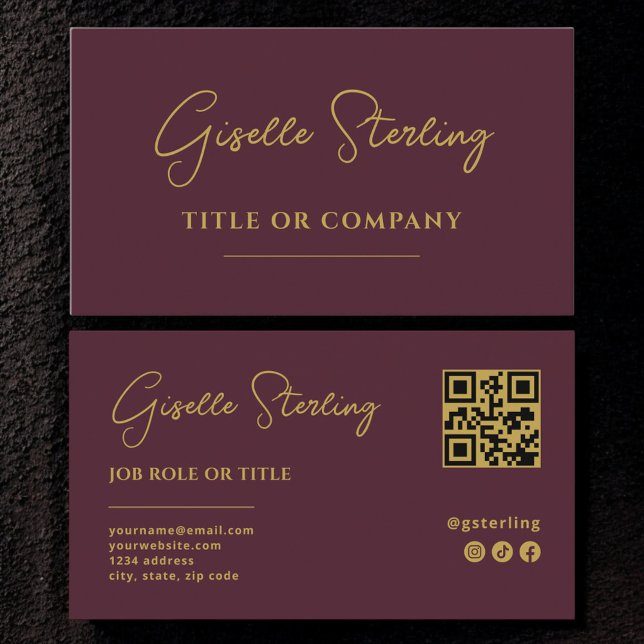 Carte De Visite Burgundy Gold Professional Entreprise Script Code  (Créateur téléchargé)